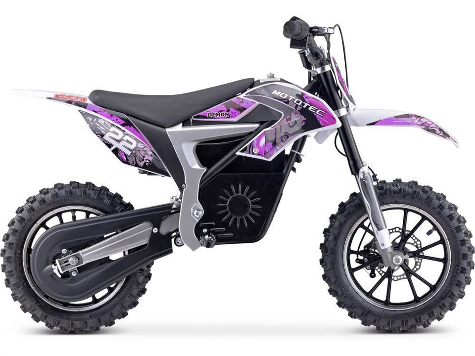 Mototec 500w Electric Dirt Bike | Motocross Lithium-Ion 36 Volts Purple