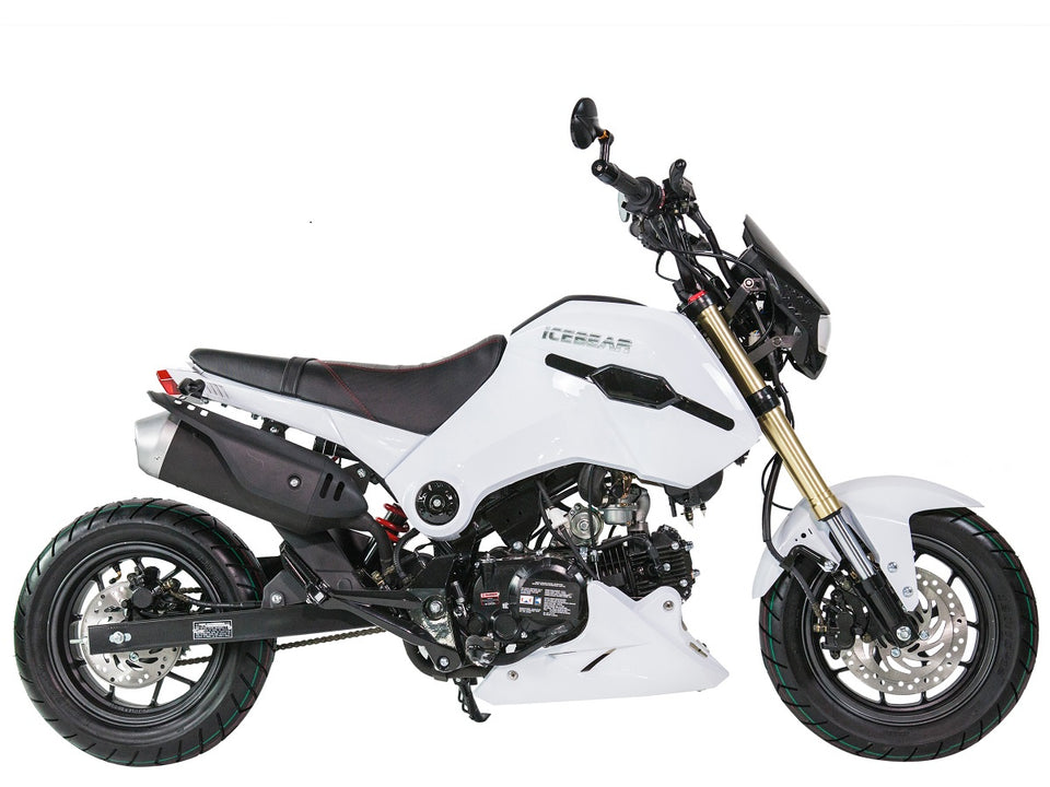 PMZ125-1 icebear fuerza 125cc motorcycle side view white