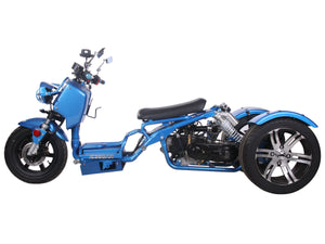 PST50-19N maddog 50cc trike. side view blue