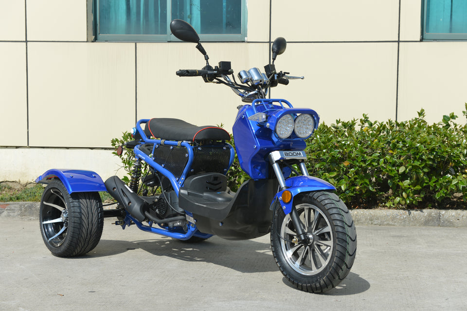 Boom Ruckus 50cc Trike Scooter - BD50QT-3ATW - Blue Side View