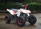 49cc Mini Quad ATV in red/white combo parked diagonally facing forward to the right closer look 