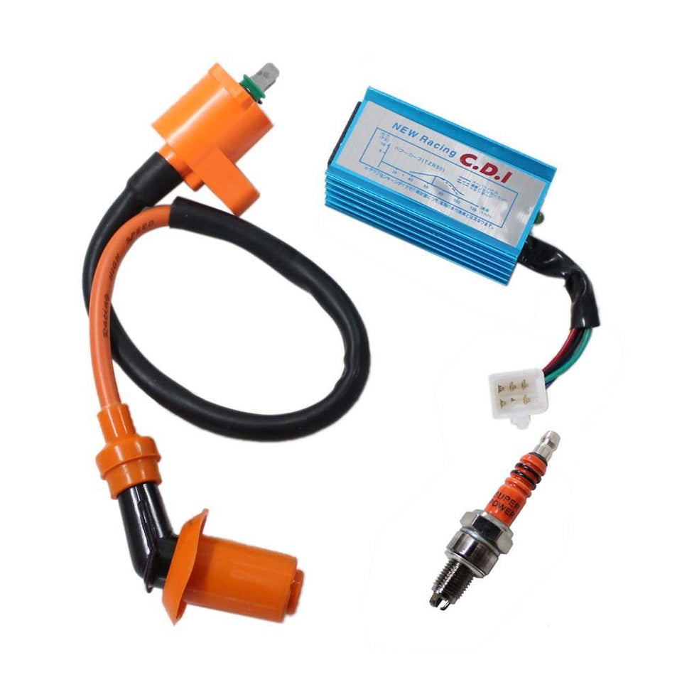 Pack of Racing Ignition Coil + 5-Pin Cdi Box + 3 Electrode Spark Plug