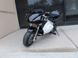 40cc Premium Gas Pocket Bike 4-Stroke in black/white combo facing forward revealing front tire and windshield.