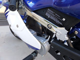 40cc Premium Gas Pocket Bike 4-Stroke in blue/white combo left foot peg close up